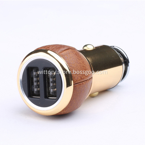Handcraft leather smart car charger 5V2.4A